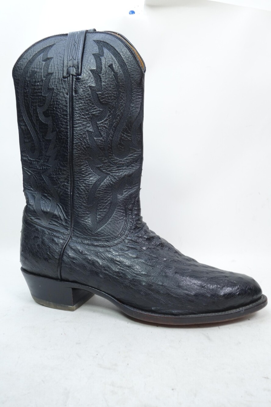 Lucchese 2000 Boots Mens Size 10 EE Black Ostrich Leather Western Cowboy T4032R